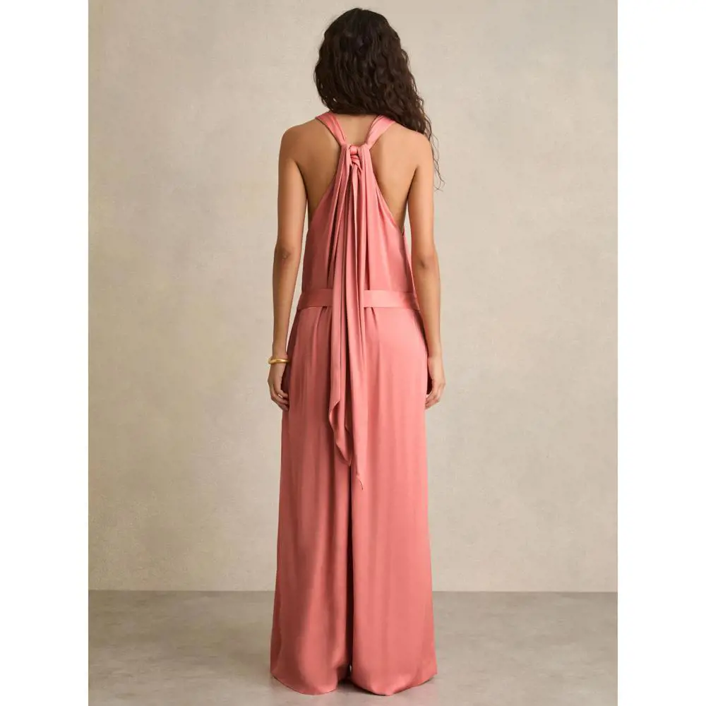 REISS ROSIN Satin Wide Leg Draped Jumpsuit